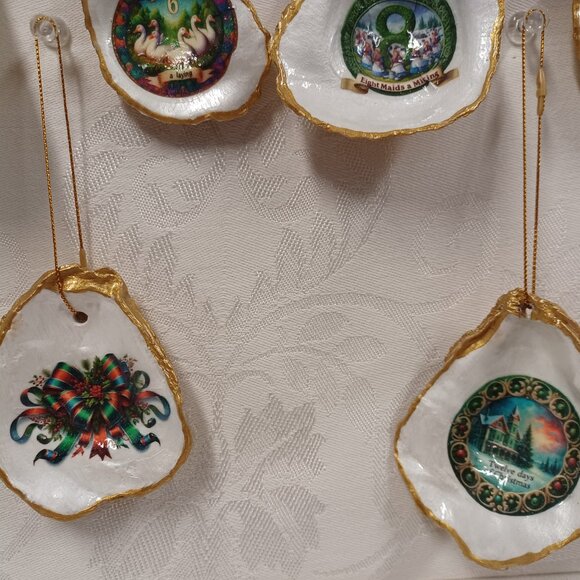 Glorious Gold #2 12 Days of Christmas Oyster Shell Ornaments + 2 Bonus Ornaments - Picture 8 of 16